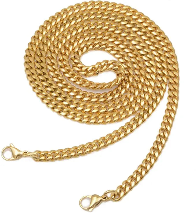 A coiled gold-toned stainless steel diamond-cut curb chain bag strap.