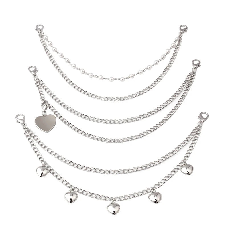 Silver multi-layer chain strap with decorative pendants for bags