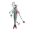 Silver simulation fish keychain with colorful beads and hook.