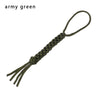 Army green 7-strand paracord keychain with a loop and fringe.