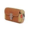 A brown tactical belt pouch with a flap and buckle, designed for securing a mobile phone.