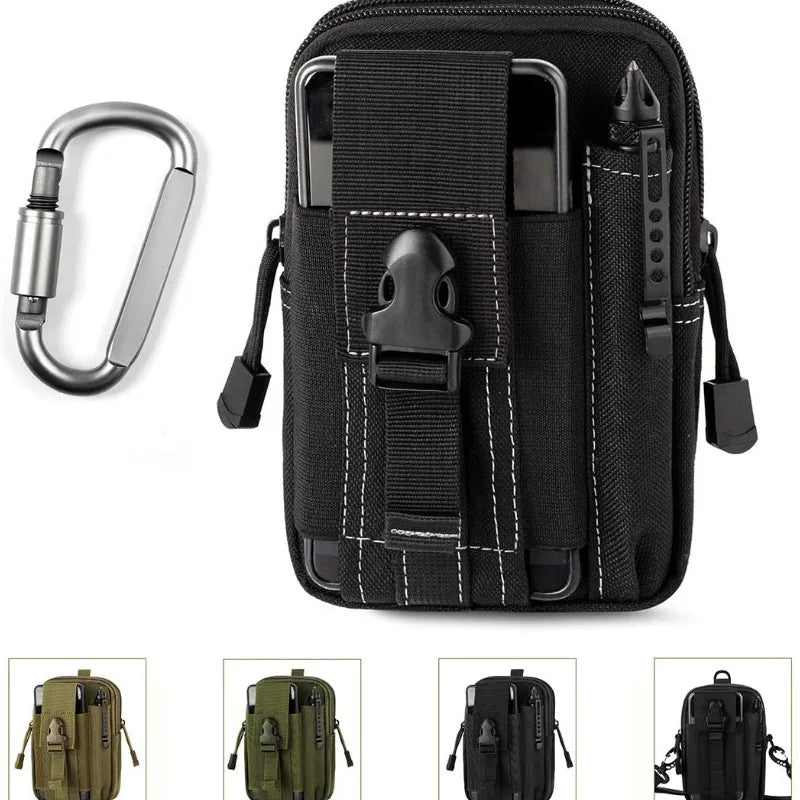 Black tactical camo leg bag fanny pack for outdoor gear with a metal buckle