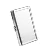 A clear metal cigarette case holder with a hinged lid shown from the side.