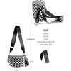 A black and white checkered crossbody sling bag with a detachable adjustable strap.