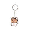 A cute cartoon character charm made of resin with a silver keyring.