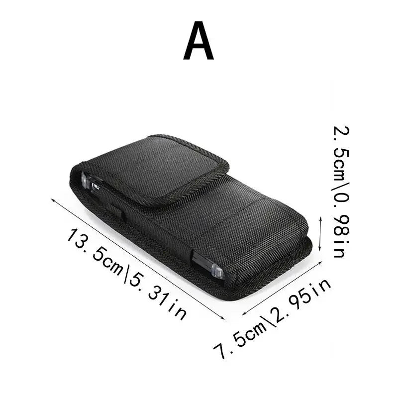 Black universal phone belt clip pouch designed for outdoor use.