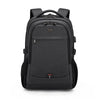 A black men's premium laptop backpack with padded straps and a top handle.