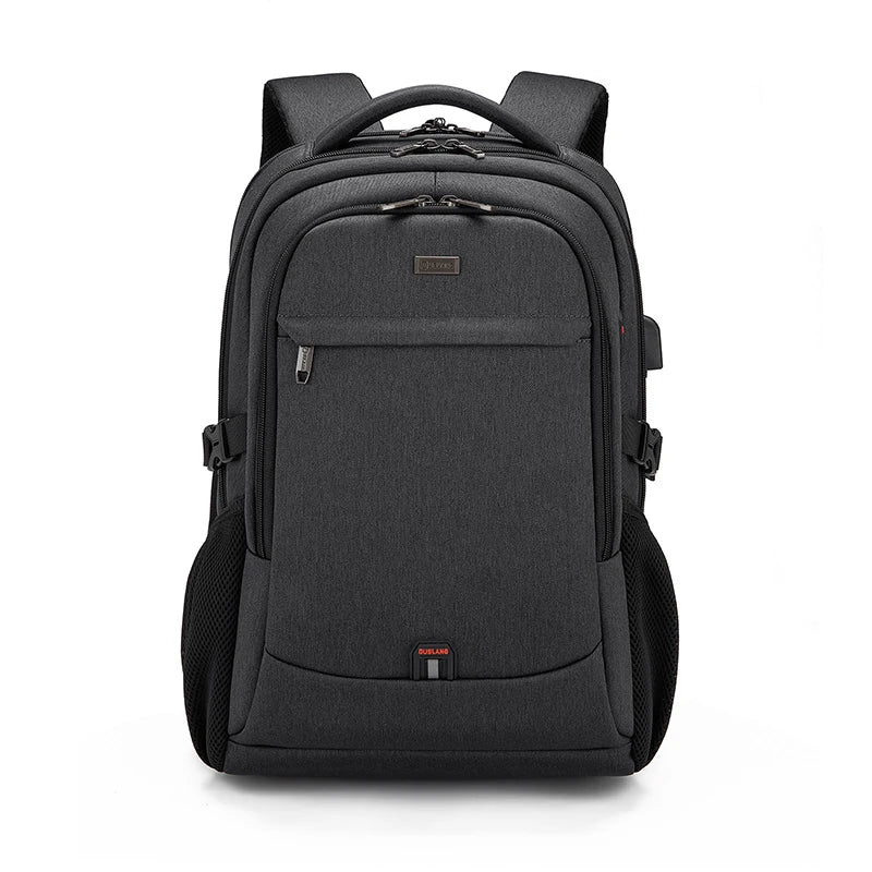 A black men's premium laptop backpack with padded straps and a top handle.