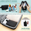 Un sac organisateur de toilette noir utilisé pour stocker divers cosmétiques et produits de toilette, mettant en évidence sa 