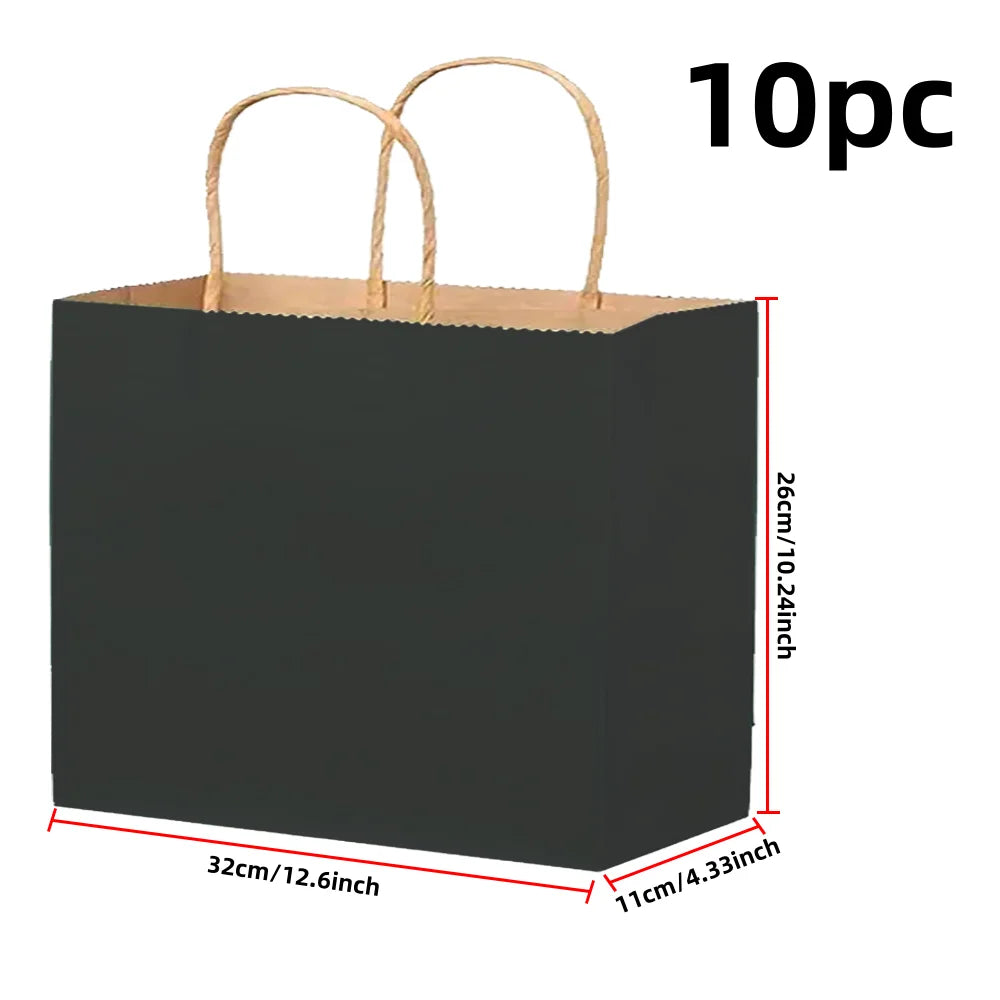 A black reusable kraft paper gift bag with natural twine handles, shown from the side.