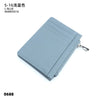 A light blue genuine leather zipper card holder with a textured surface.
