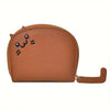 A brown faux leather multi-card wallet shaped like a cartoon cat with a face and ears.