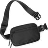 Black multi-functional crossbody storage bag with a zipper pocket and adjustable strap.