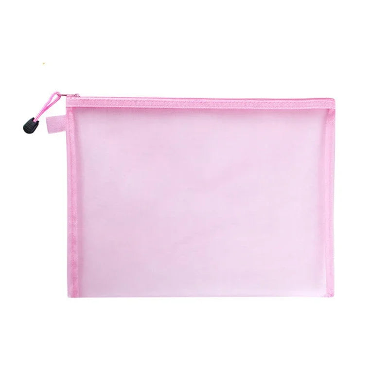 Pink clear mesh zipper pouch for storing A4, A5, or A6 documents
