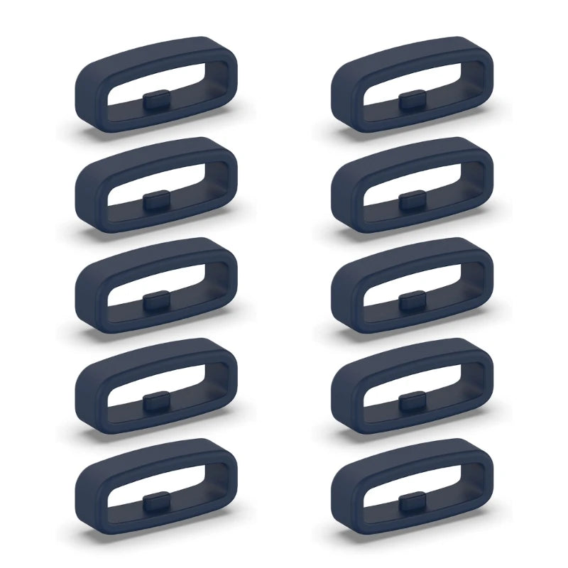 A set of silicone watch strap retainer rings in dark blue or black.