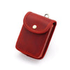 A deep red leather men's multi-functional waist bag with a silver clasp.