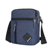 A dark blue men's lightweight crossbody sling bag with a zipper and adjustable strap.