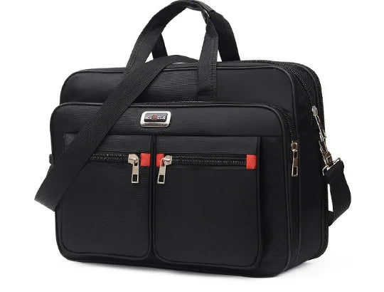 Black men's durable oxford briefcase with two zippered compartments and carrying straps