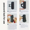 A set of instructions showing how to use a password lock on a black sling bag.
