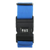 Black and blue adjustable luggage security straps with a plastic buckle and strap.