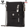 Black men's genuine leather bifold wallet with RFID blocking protection and double zippers