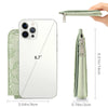A white phone case with a light green floral pattern and a matching zip coin purse shown alongside the key ring.