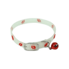 A white glow-in-the-dark pet collar for dogs and cats with red paw prints.