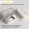 White and yellow hard shell electronic organizer travel case for large capacity flat power banks and chargers