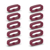 A set of five silicone watch strap retainer rings in a maroon or reddish-pink color.