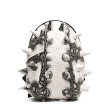 Sac à dos en PU en forme de hérisson blanc avec des détails noirs et gris à motifs.