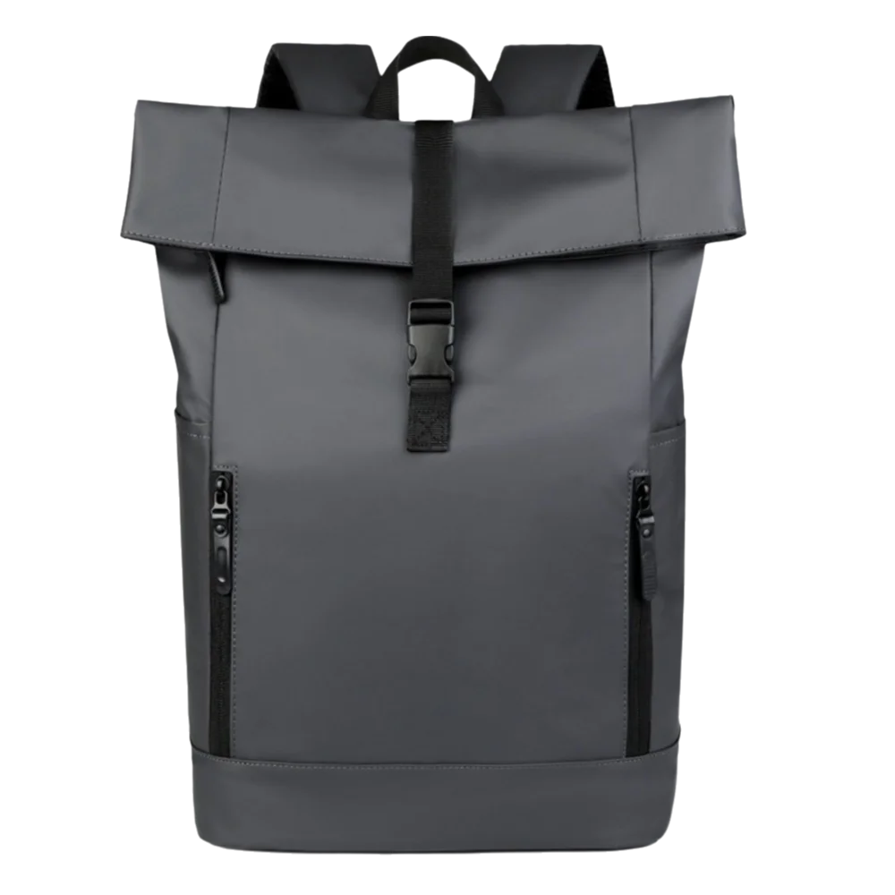 A gray waterproof business laptop backpack with multiple compartments and a black strap.