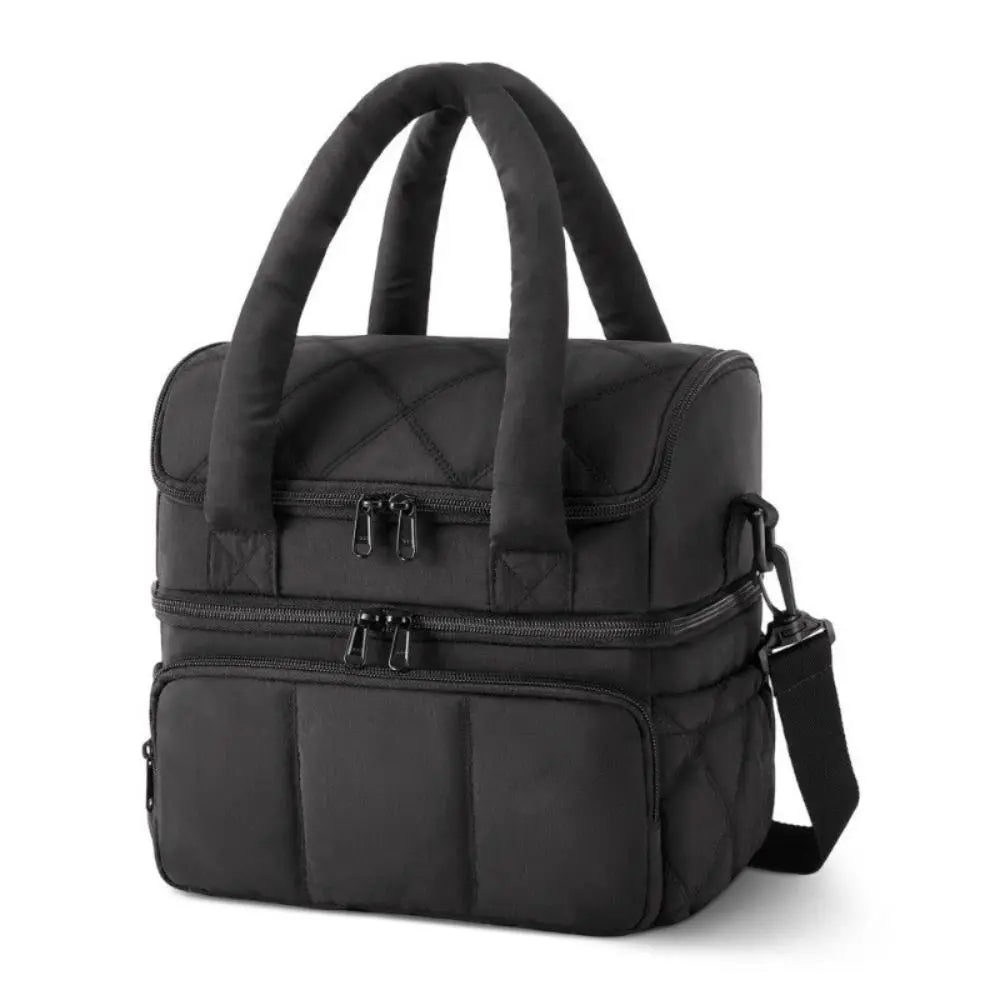 Bolsa de almuerzo acolchada negra y impermeable de doble capa con asas