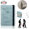 Portefeuille de passeport bleu clair avec protection RFID et sangle noire, à côté d'un schéma du mécha de protection