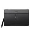 Black men's PU leather clutch bag with silver hardware and a flap closure.