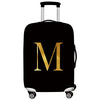 Black thick elastic luggage protective cover with gold initial M