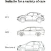 Diagrams showing suitability for SUV, MPV, and Hatchback car trunk storage organizer net bags.