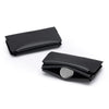 Black magnetic foldable ID card holder and coin purse shown from above