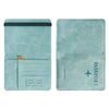 A light blue vintage PU leather wallet designed to hold a passport and cards.