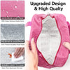A pink insulated canvas lunch bag with a clear mesh lining and a zipper closure.