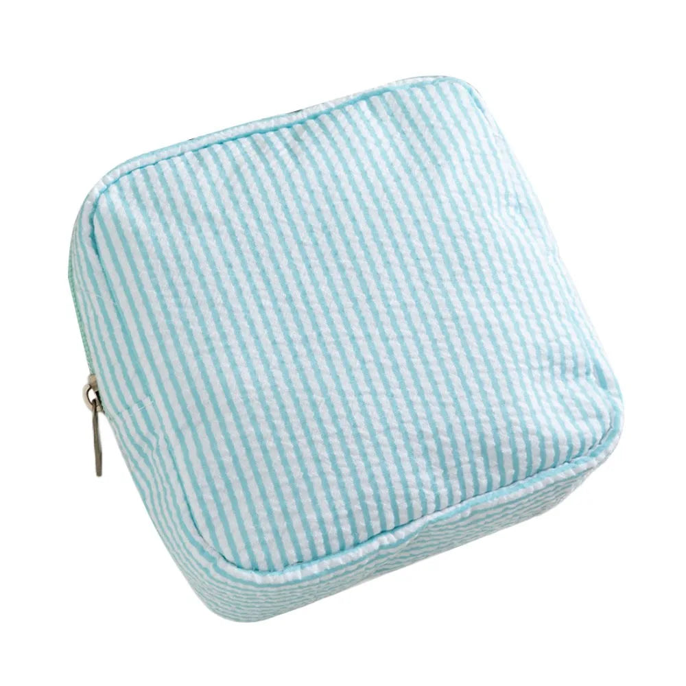 Light blue and white striped multi-functional storage pouch