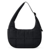 Black quilted nylon shoulder bag with an adjustable strap.