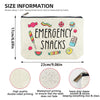 A beige emergency snacks pouch with colorful illustrations and a heavy duty zipper.