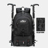 Black waterproof 40L hiking backpack with trekking poles and laptop sleeve