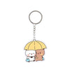 A yellow umbrella charm featuring two cute cartoon characters, Bubu and Dudu, on a clear acrylic keychain.