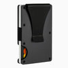 Cartera minimalista de aluminio negro con bloqueo RFID, vista de perfil.