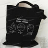 Black canvas tote bag featuring mathematical formulas for volume calculations.
