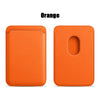 Orange MagSafe leather card wallet for iPhone shown in two views