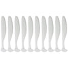 A row of white adjustable soft lure fishing tackle baits.