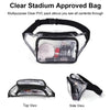 A clear waterproof transparent fanny pack shown in top and side views.