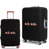 Black elastic luggage cover with a cartoon print of various dog characters